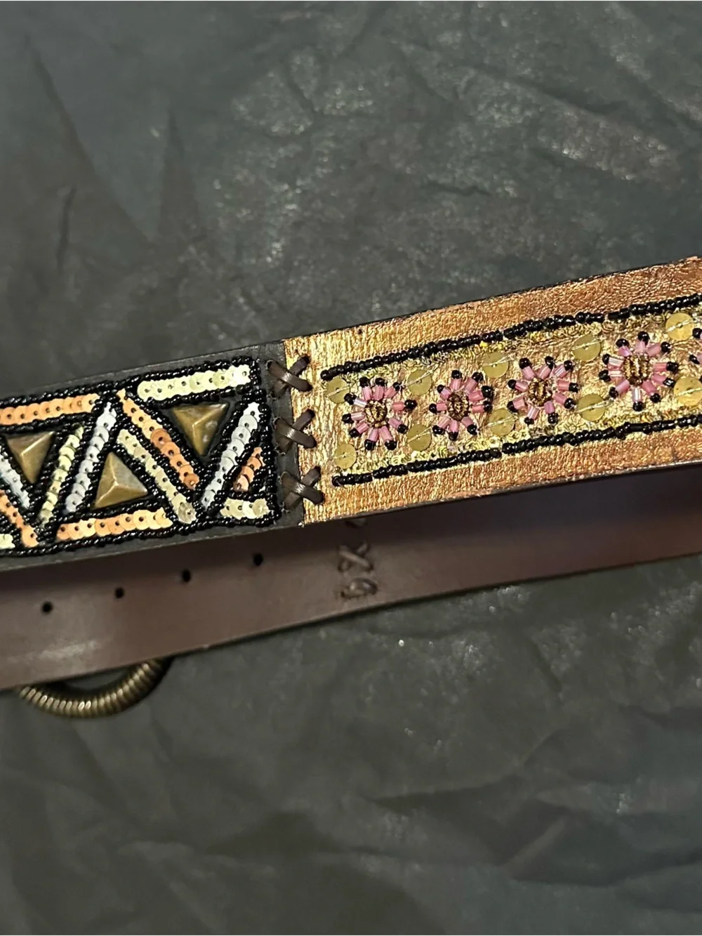 Chicos leather Belt Rhinestone Jewels Metal Buckle Size Medium Vintage RARE FIND